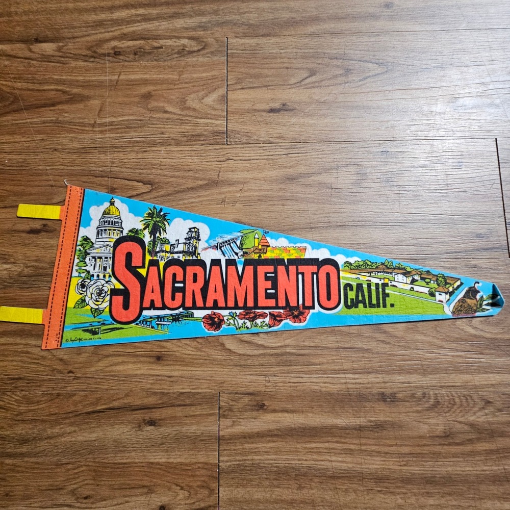 Vintage 1976 Sacramento California‎ State Travel Souvenir Felt Pennant 21"